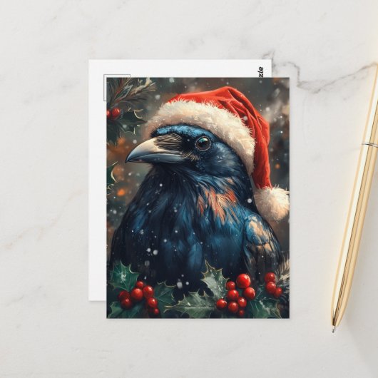 De Schattige Kerst Raven Briefkaart (Voorkant / Achterkant in situ)