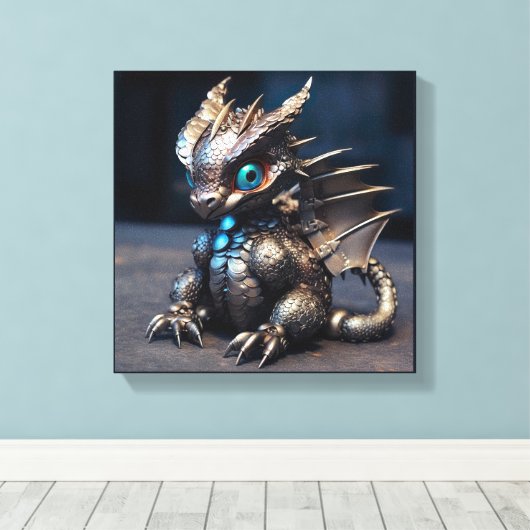 De Schattige Metal Baby Dragon Canvas Afdruk (Insitu (Houten vloer))