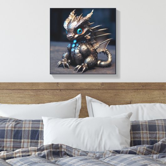 De Schattige Metal Baby Dragon Canvas Afdruk (Insitu (Slaapkamer))