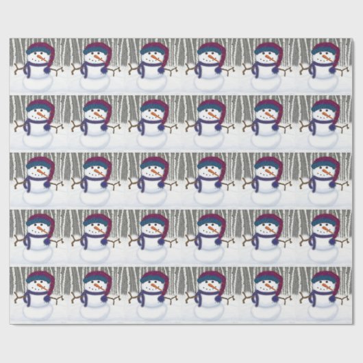 De Schattige Puffy Snowman Cadeaupapier (Vlak)