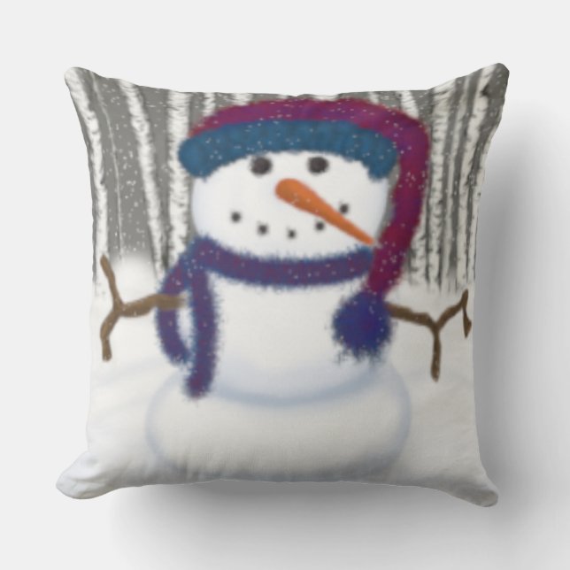 De Schattige Puffy Snowman Kussen (Voorkant)