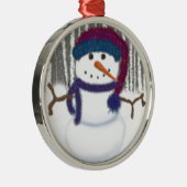De Schattige Puffy Snowman Metalen Ornament (Rechts)