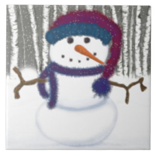 De Schattige Puffy Snowman Tegeltje