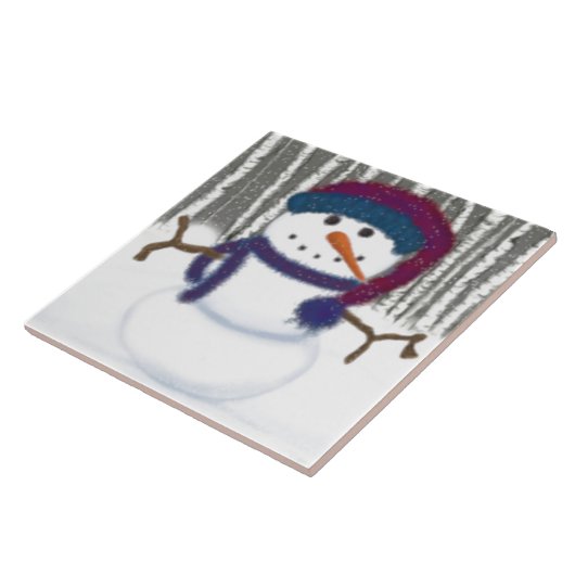 De Schattige Puffy Snowman Tegeltje (Zijkant)