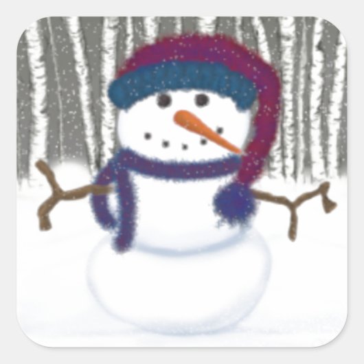 De Schattige Puffy Snowman Vierkante Sticker (Voorkant)