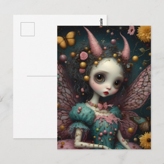 De Schattige roze duivelse fee Briefkaart (Voorkant / Achterkant)