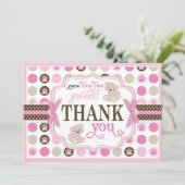 De schattige Teddyberen danken u kaarden Roze Bedankkaart (Staand voorkant)