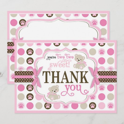 De schattige Teddyberen danken u kaarden Roze Bedankkaart (Voorkant / Achterkant)