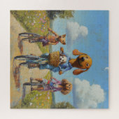 De schattige vrienden gaan fietsen legpuzzel (Horizontaal)