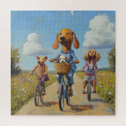 De schattige vrienden gaan fietsen legpuzzel (Verticaal)