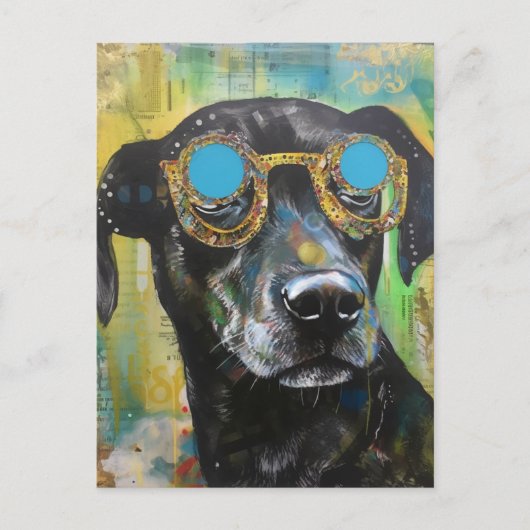 De Schattigee Black Dog in Glasses Collage Briefka Briefkaart (Voorkant)
