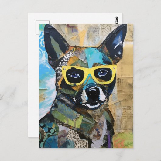 De Schattigee Dog in Geel Glazen Collage Briefkaar Briefkaart (Voorkant / Achterkant)