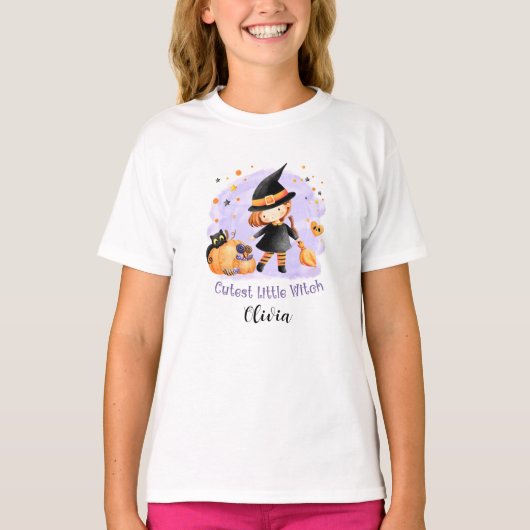 De Schattigee kleine heks naam Halloween T-shirt (Voorkant)