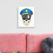 De schedel als politieagent met pet van politie canvas afdruk (Insitu (Woonkamer))