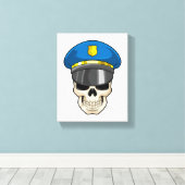 De schedel als politieagent met pet van politie canvas afdruk (Insitu (Houten vloer))