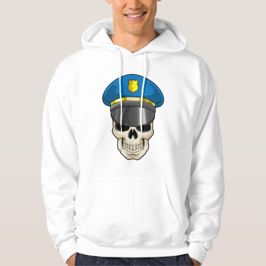 De schedel als politieagent met pet van politie hoodie (Voorkant)