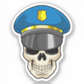 De schedel als politieagent met pet van politie sticker (Voorkant)