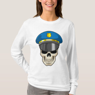 De schedel als politieagent met pet van politie t-shirt