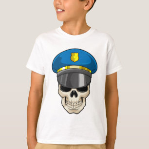 De schedel als politieagent met pet van politie t-shirt
