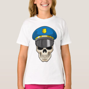 De schedel als politieagent met pet van politie t-shirt
