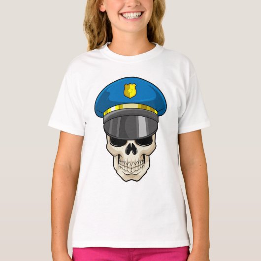 De schedel als politieagent met pet van politie t-shirt (Voorkant)