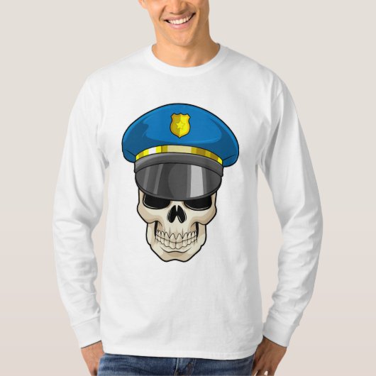 De schedel als politieagent met pet van politie t-shirt (Voorkant)