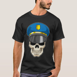 De schedel als politieagent met pet van politie t-shirt