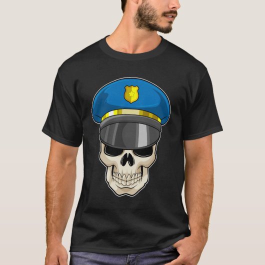 De schedel als politieagent met pet van politie t-shirt (Voorkant)