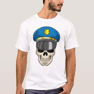 De schedel als politieagent met pet van politie t-shirt