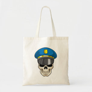 De schedel als politieagent met pet van politie tote bag