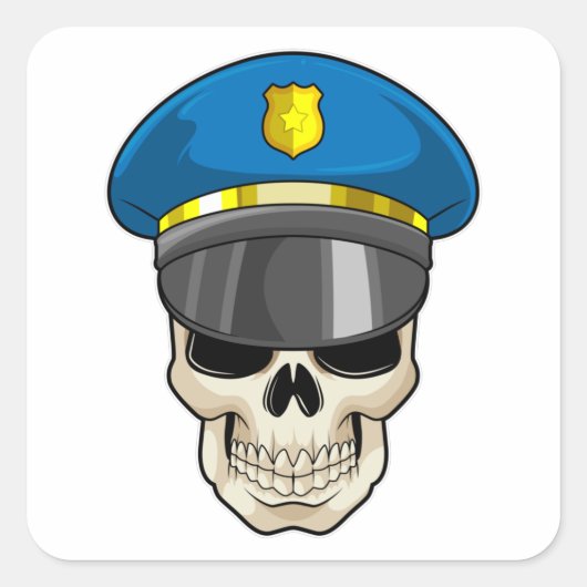 De schedel als politieagent met pet van politie vierkante sticker (Voorkant)