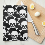 De schedel met de botten tegen zwarte achtergrond theedoek (Quarter Fold)