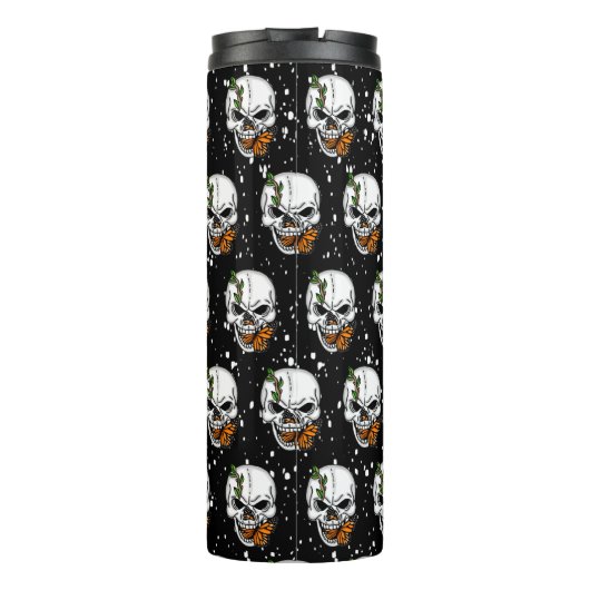 De schedel met de zwarte achtergrond van Monarch B Thermosbeker (Achterkant)