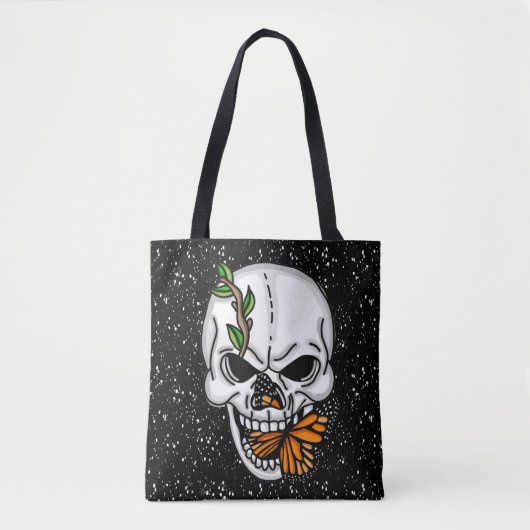 De schedel met de zwarte achtergrond van Monarch B Tote Bag (Voorkant)