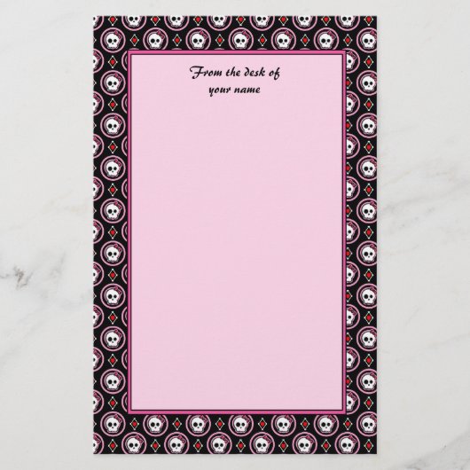 De schedel met het hart en het boogontwerp briefpapier (Voorkant)