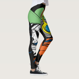De schedel met lange haar, groen Pet en hoofdtelef Leggings