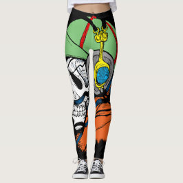 De schedel met lange haar, groen Pet en hoofdtelef Leggings