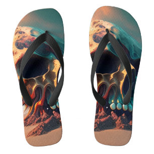 De schedel op het strand teenslippers