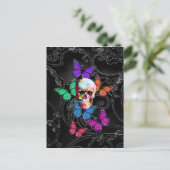 De schedel van de fantasie en gekleurde vlinders briefkaart (Staand voorkant)