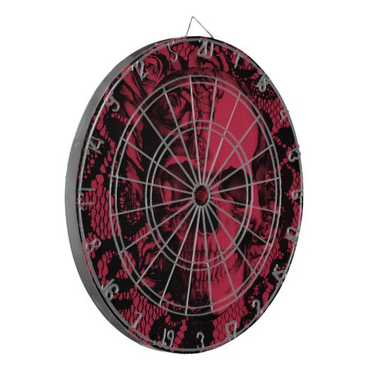 De schedel van de gothische kant in diep rood. dartbord (Voorkant Links)