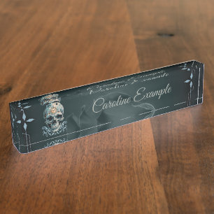 De schedel van de tijd: Romeinse cijfers Naambordje