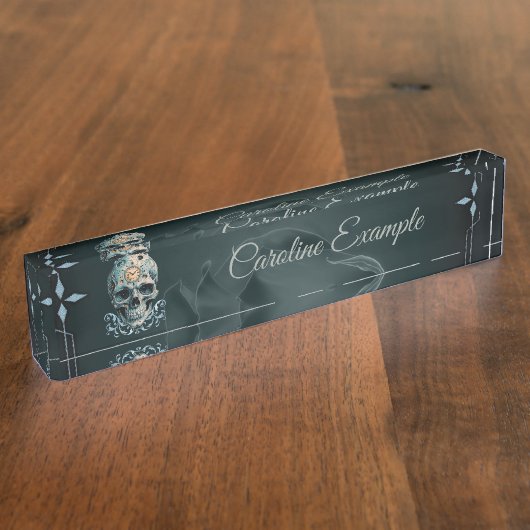 De schedel van de tijd: Romeinse cijfers Naambordje (Zijkant)