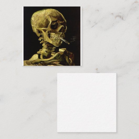De schedel van een skelet met brandende Sigarette  Vierkante Visitekaartje (Voorkant / Achterkant)