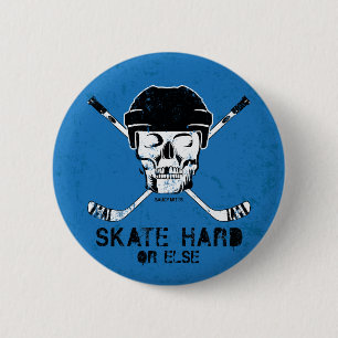 De Schedel van het hockey en het Gekruiste Blauw Ronde Button 5,7 Cm