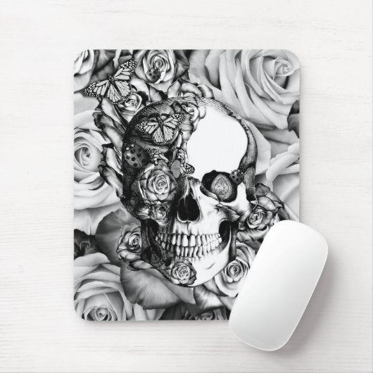 De schedel van het roos van de vlinder met ladybug muismat (Met muis)