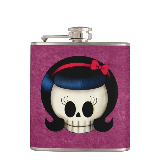 De schedel van Rockabilly Girl Heupfles (Voorkant)
