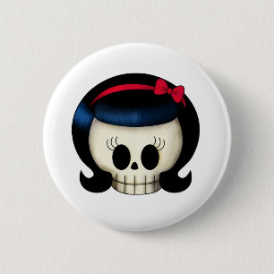 De schedel van Rockabilly Girl Ronde Button 5,7 Cm