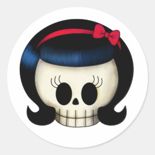 De schedel van Rockabilly Girl Ronde Sticker