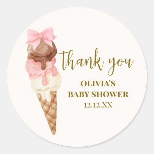 De Schep Bow Ijsje Baby Shower Bedankt Ronde Sticker (Voorkant)