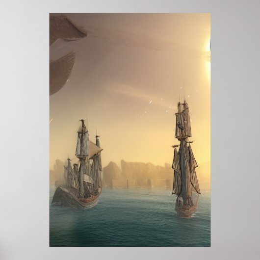 De schepen op het zee | AI Art Poster (Voorkant)